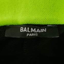 Pre Owned Balmain Kids Black/Neon Green Logo Waistband Cotton Shorts 16Yrs