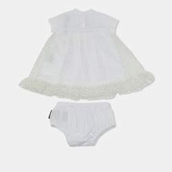 Pre Owned Balmain Kids White Polka Dots Gillter Cotton and Tulle Set 9M