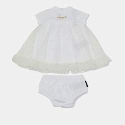 Pre Owned Balmain Kids White Polka Dots Gillter Cotton and Tulle Set 9M