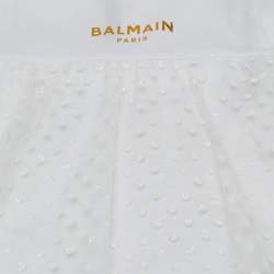 Pre Owned Balmain Kids White Polka Dots Gillter Cotton and Tulle Set 9M