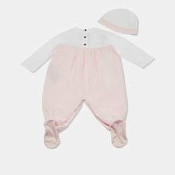 Pre Owned Balmain Baby Pink Cotton Growsuit Set 9M