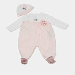 Pre Owned Balmain Baby Pink Cotton Growsuit Set 9M