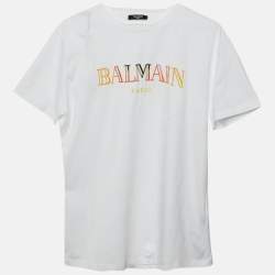 مملوكة مسبقًا Balmain Kids White Logo Embroidered Cotton T-Shirt Size 14 Yrs 