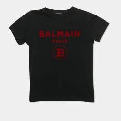 Pre Owned Balmain Kids Black Logo Applique Cotton Crewneck T-Shirt 14 Yrs 