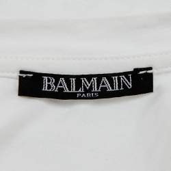 Pre Owned Balmain Kids  White/Black Logo Applique Cotton T-Shirt 10 Yrs