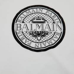 Pre Owned Balmain Kids  White/Black Logo Applique Cotton T-Shirt 10 Yrs