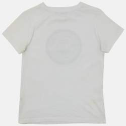 Pre Owned Balmain Kids  White/Black Logo Applique Cotton T-Shirt 10 Yrs