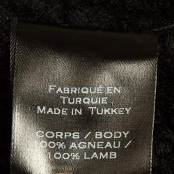 Balmain Black Wool Hooded Double Breast Shearling Coat 10A