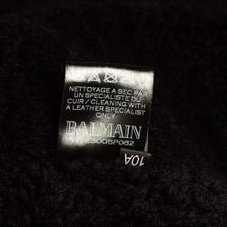 Balmain Black Wool Hooded Double Breast Shearling Coat 10A