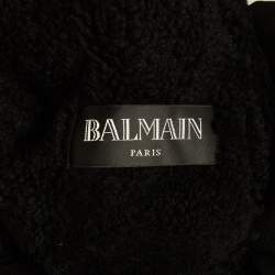 Balmain Black Wool Hooded Double Breast Shearling Coat 10A