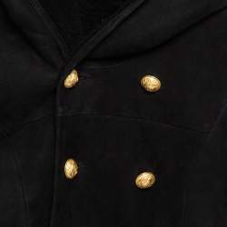 Balmain Black Wool Hooded Double Breast Shearling Coat 10A