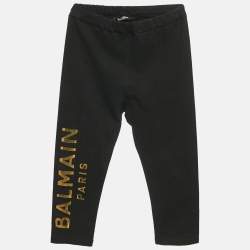Balmain Kids Black Logo Foil Print Cotton Knit Leggings 24 M