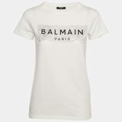 Pre Owned Balmain Kids White Logo Embellished Cotton Crew Neck T-Shirt 12 Yrs
