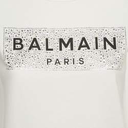 Pre Owned Balmain Kids White Logo Embellished Cotton Crew Neck T-Shirt 12 Yrs