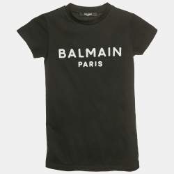 Pre Owned Balmain Kids Black Logo Sequin Cotton T-Shirt 4 Yrs