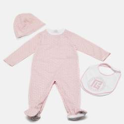 Pre Owned Balmain Kids Pink Monogram Cotton Onesie Set 18M