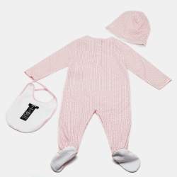 Pre Owned Balmain Kids Pink Monogram Cotton Onesie Set 18M