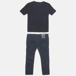 Pre Owned Boss By Hugo Boss Kids Navy Blue Printed T-Shirt and Pants Set 4 Yrs