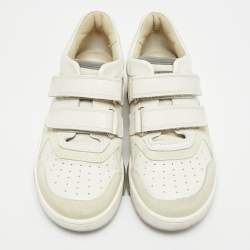 Pre Owned Brunello Cucinelli Size 30 Cream/Grey Suede and Leather Low Top Sneakers