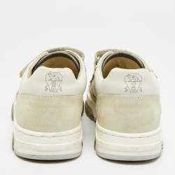 Pre Owned Brunello Cucinelli Size 30 Cream/Grey Suede and Leather Low Top Sneakers