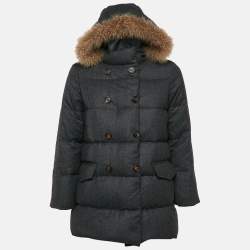 Brunello Cucinelli Grey Fur Trim Wool Down Jacket 10 Yrs