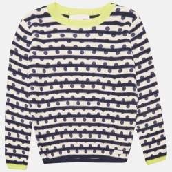 Burberry Children White/Navy Blue Cotton Full Sleeve Sweater 8 Yrs