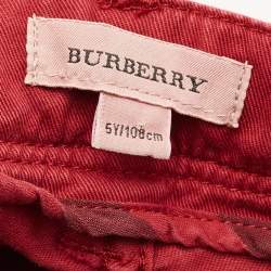 Pre Owned Burberry Children  White / Maroon Cotton T-Shirt & Denim Set 5 Yrs 
