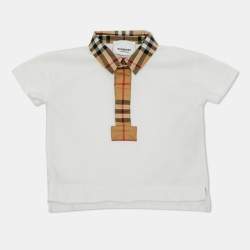 Pre Owned Burberry Kids White Printed Collar Detail Polo Shirt 6 Months 