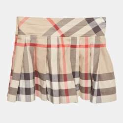 Pre Owned Burberry Children Beige Nova Check Cotton Pleated Mini Skirt 8 Yrs