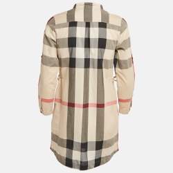 Pre Owned Burberry Children Beige Check Print Cotton Button Front Dress 14Yrs