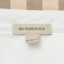 Pre Owned Burberry Children White Check Print Collar Cotton T-Shirt 14Yrs