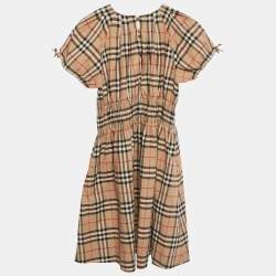 Pre Owned Burberry Children Beige Checkered Print Cotton Dress 12 Yrs  