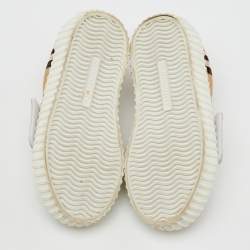 Burberry Beige/White Neutral Mark Check Fabric and Leather Velcro Sneakers Size 29