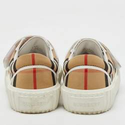 Burberry Beige/White Neutral Mark Check Fabric and Leather Velcro Sneakers Size 29