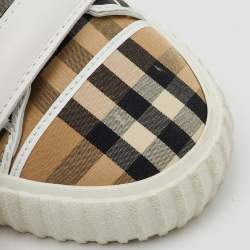 Burberry Beige/White Neutral Mark Check Fabric and Leather Velcro Sneakers Size 29