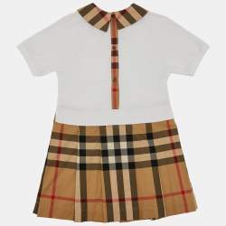 Burberry Kids White/Beige Checked Cotton Dress Size 8 Yrs