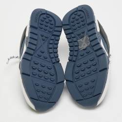 Burberry Blue/Black TB Monogram Fabric and Leather Brockton Sneakers Size 27
