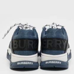 Burberry Blue/Black TB Monogram Fabric and Leather Brockton Sneakers Size 27