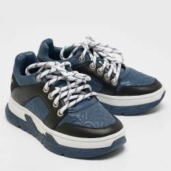 Burberry Blue/Black TB Monogram Fabric and Leather Brockton Sneakers Size 27