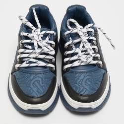 Burberry Blue/Black TB Monogram Fabric and Leather Brockton Sneakers Size 27