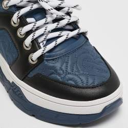 Burberry Blue/Black TB Monogram Fabric and Leather Brockton Sneakers Size 27