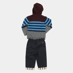 Pre Owned Burberry Kids Multicolor Striped Wool Knit and Cotton Hooded Sweatshirt and Pant Set 2 Yrs