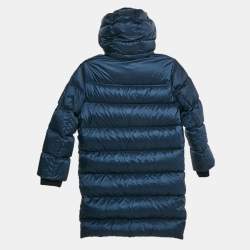 Burberry Children Navy Blue Synthetic Detachable Hood Quilted Briton Down Jacket 10 Yrs