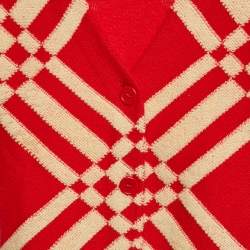 Burberry Kids Red Maddy Checks Wool Blend Cardigan 8 Yrs 