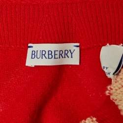 Burberry Kids Red Maddy Checks Wool Blend Cardigan 8 Yrs 
