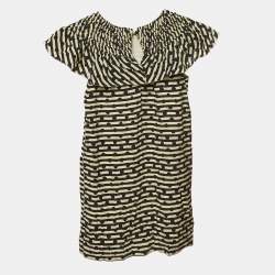 Pre Owned Burberry Children Cream Stripe Print Silk Ruffled Lilla Dress 10 Yrs