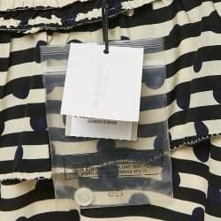 Burberry Kids Cream/Black Striped Silk Ruffed Dress 12 Yrs 