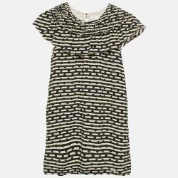 Burberry Kids Cream/Black Striped Silk Ruffed Dress 12 Yrs 