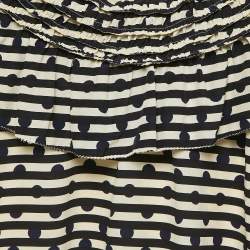 Burberry Kids Cream/Black Striped Silk Ruffed Dress 12 Yrs 