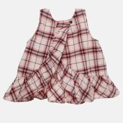 Burberry Children Bright Rose Pink Tartan Check Print Cotton Dress 12 M